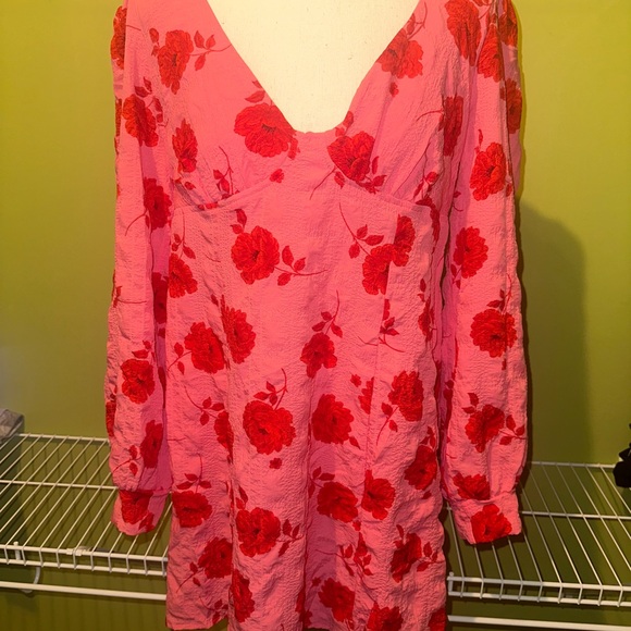 Crystal Doll Pink and Red Floral Long Sleeve Dress - Picture 1 of 3